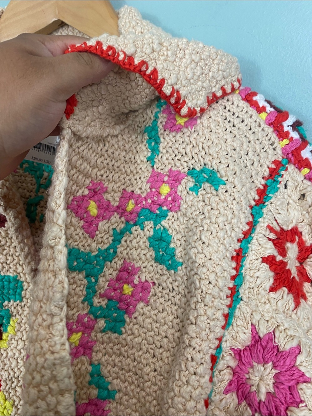 Free People Strawberry Cardi Crochet Cardigan Floral Medium - Picture 4 of 13